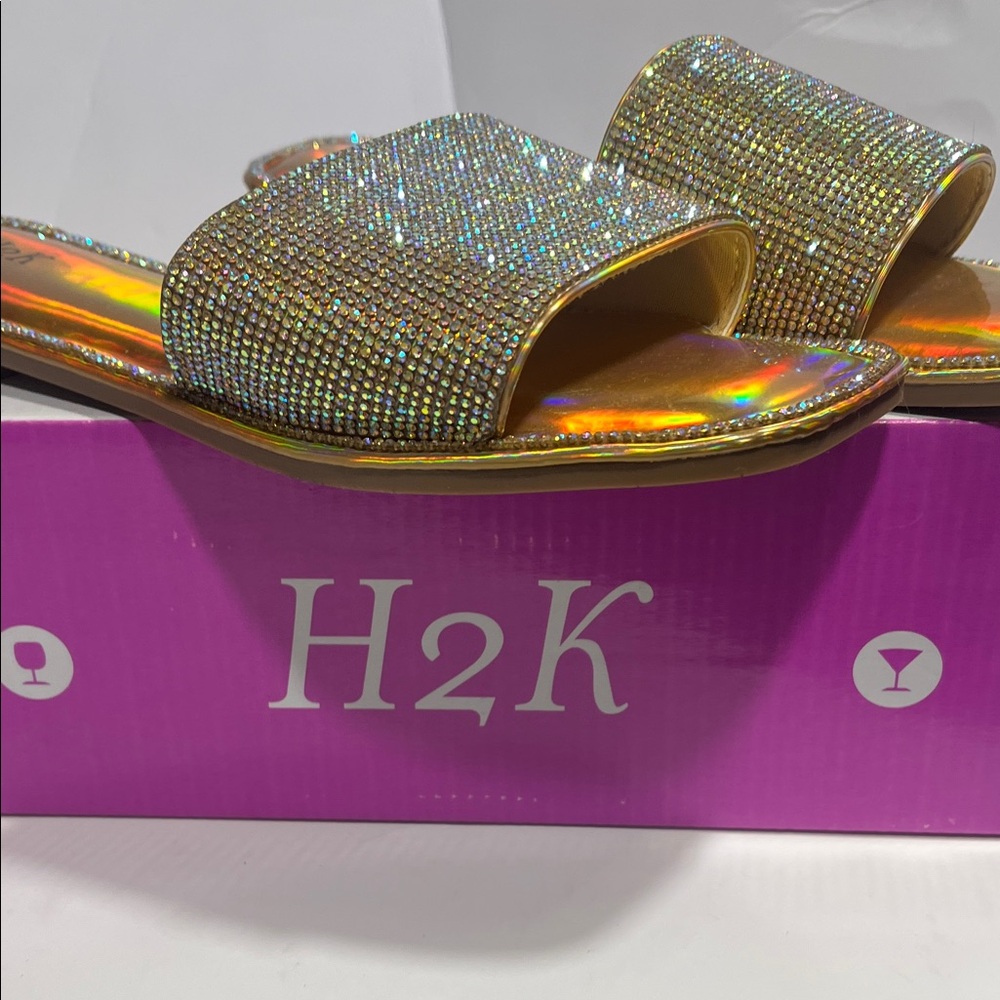 H2K Gold Rhinestone Slide Sandals - Picture 7 of 16